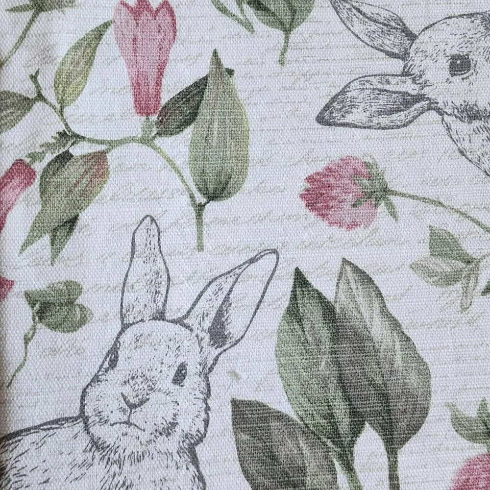 70in Round Cotton Tablecloth And Napkins With Printed Bunnies And Flowers Set - Picture 13 of 16